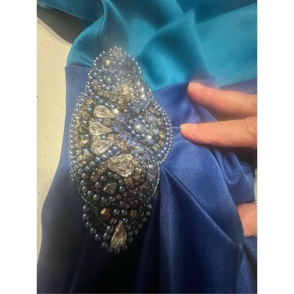 Jessica Howard  Evening One Shoulder/appliqué Dress Sz 8 Blues NWT - Picture 5 of 8